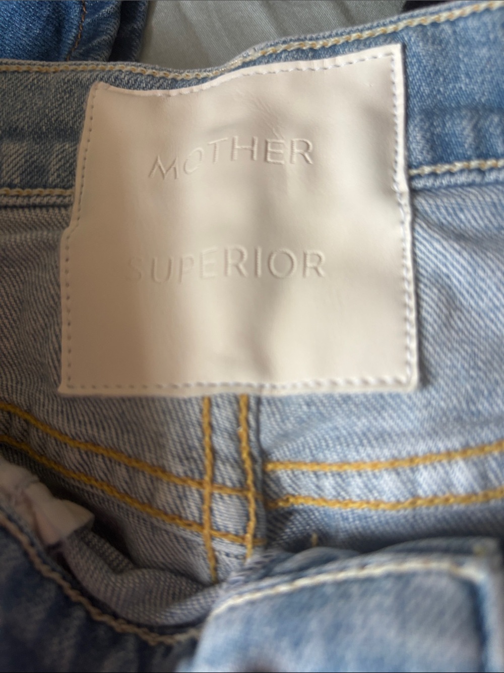 MOTHER Light Blue Denim Shorts with Red and Navy Side Stripe - Picture 2 of 4